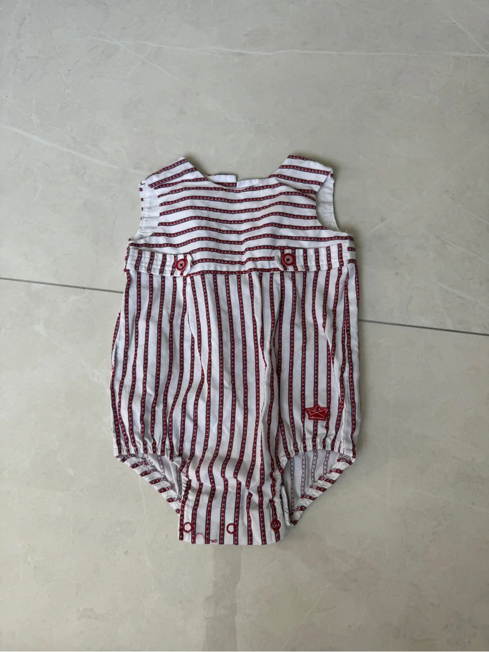 Tutto Piccolo red and white pinstripe romper